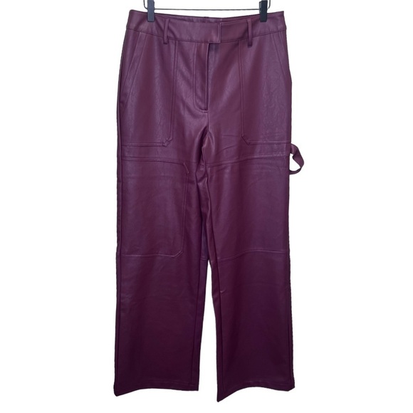Y2K Forever 21 Burgundy Faux Leather Wide Leg Pants Size XL - Picture 1 of 13